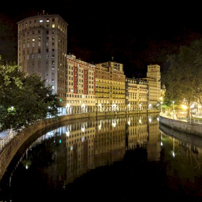 Night scene of river in Bilbao