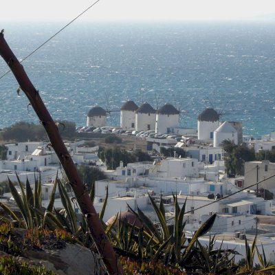 Windmills and sea of Mykonos