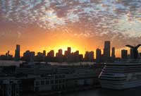 sunset Miami South Beach with cruise ships