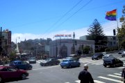 The Castro sign and rainbow flags San Francisco